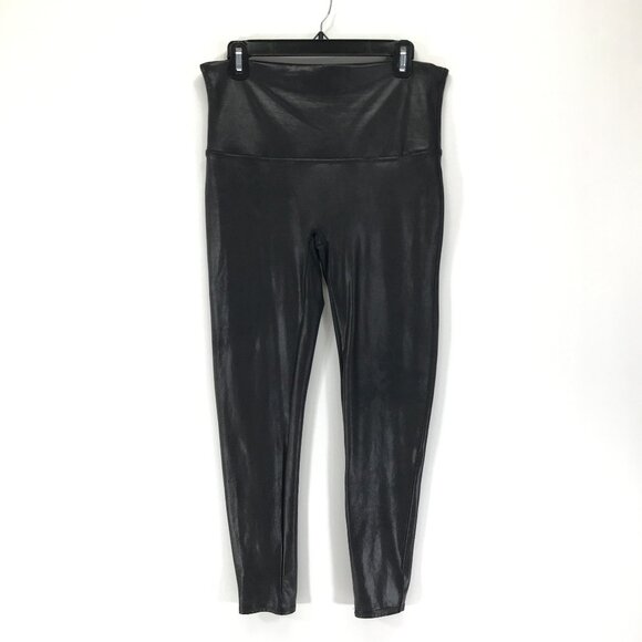 SPANX SPANXshape Faux Leather Leggings Women's Plus 1X Petite Black High Rise - Picture 1 of 13
